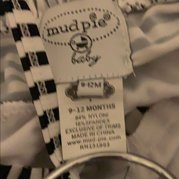 Mudpie black white striped Swimsuit Size 9-12 mos. - Picture 3 of 3